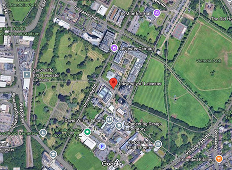 Satellite image of University of Leicester.